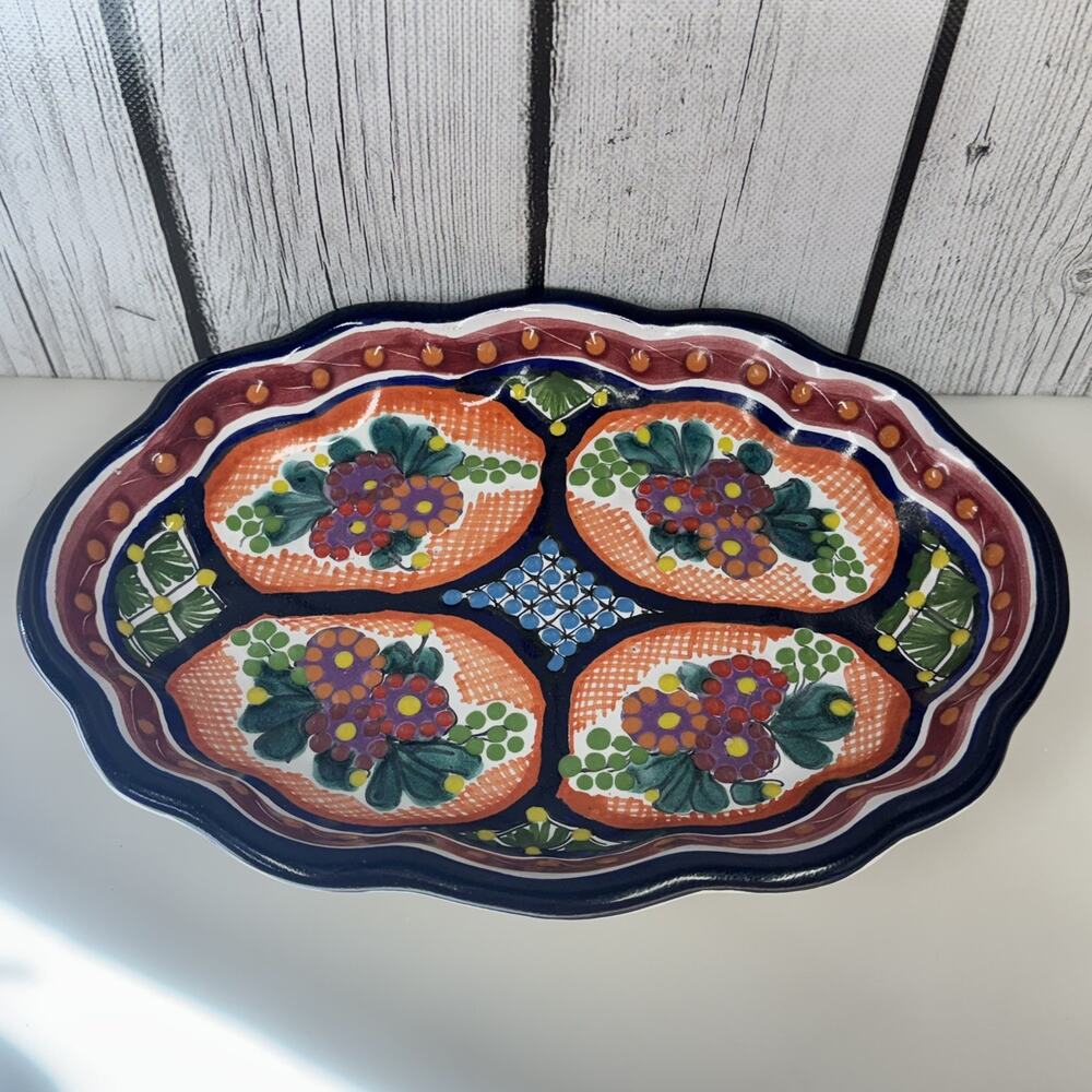 Talavera Ceramic Oval Bowl 9.25” x 6.5” Wall Hanging Signed Art Home Decor